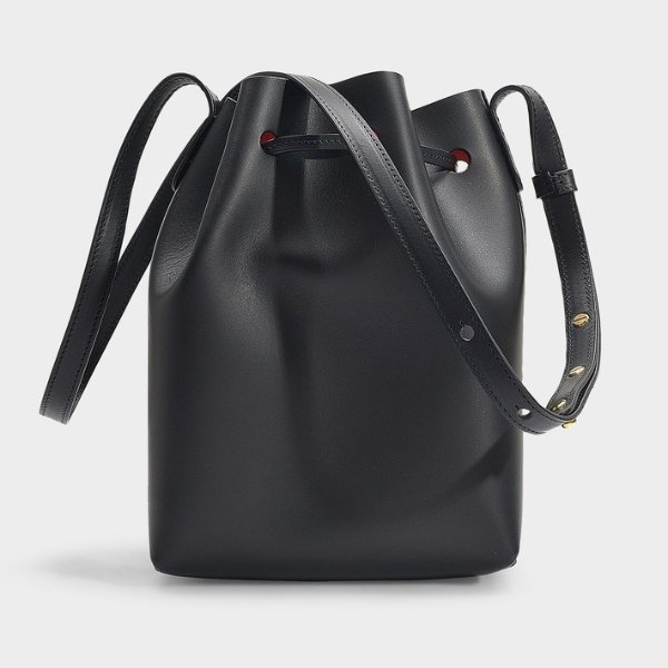 Mini Bucket Bag In Black And Flamma Vegetable Tanned Leather