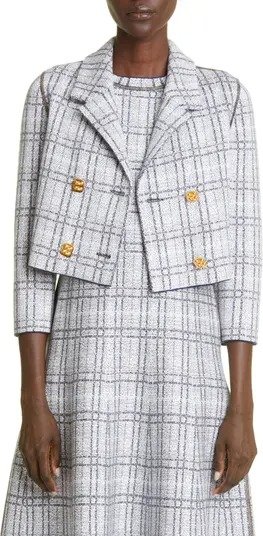 Pixelated Plaid Jacquard Crop Cotton & Wool Jacket