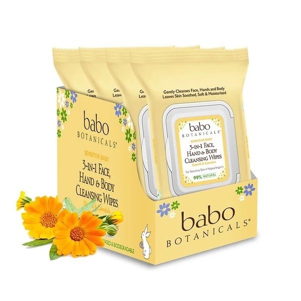 3-in-1 Sensitive Baby Face, Hands & Body Wipes - Oatmilk & Calendula (Pack of 4)
