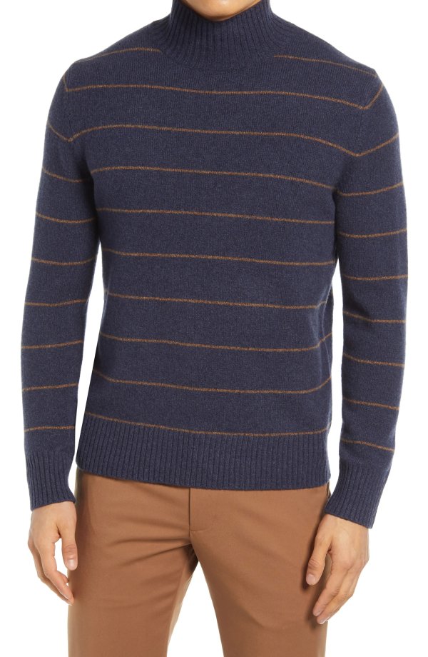 Stripe Mock Neck Wool Blend Sweater