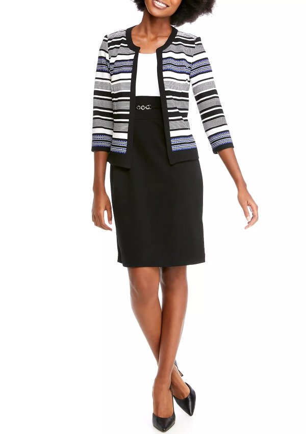 Women's Stripe Jacket Colorblock Sheath Dress