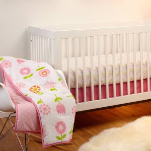 Little Bedding by Nojo Reversible Floral Fusion/Pink with Circles Print 3-Piece Crib Bedding Set