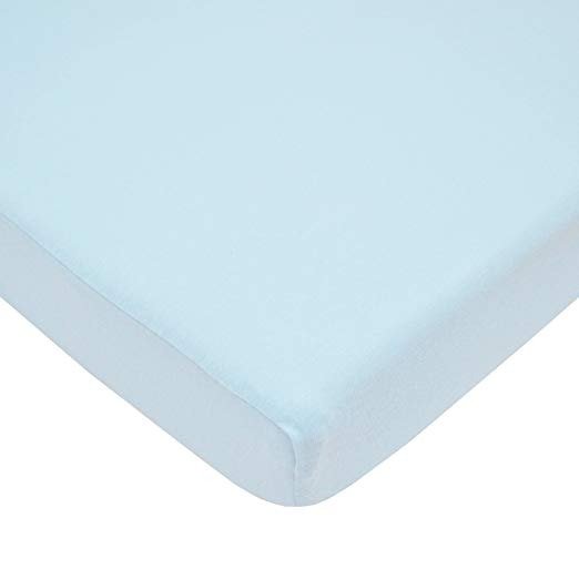 100% Natural Cotton Value Jersey Knit Fitted Portable/Mini-Crib Sheet, Blue, Soft Breathable, for Boys and Girls