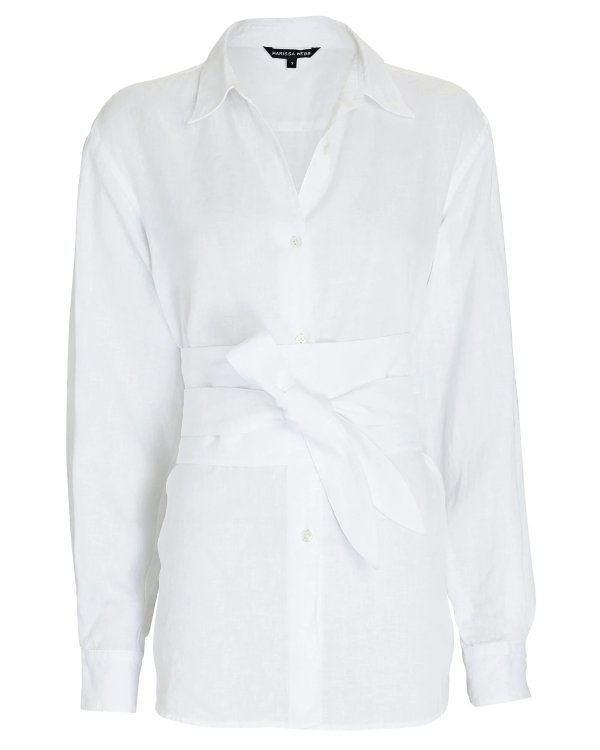 Dallas Belted Linen Button-Down Shirt