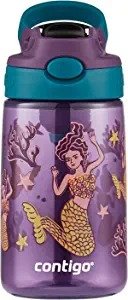 Kids Water Bottle with Redesigned AUTOSPOUT Straw, 14 oz., Eggplant & Mermaid