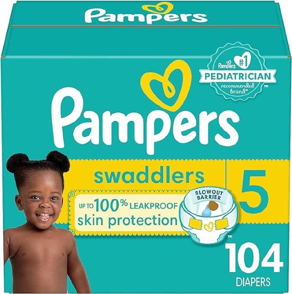 Diapers Size 5, 104 Count - Pampers Swaddlers Disposable Baby Diapers, Enormous Pack (Packaging May Vary)