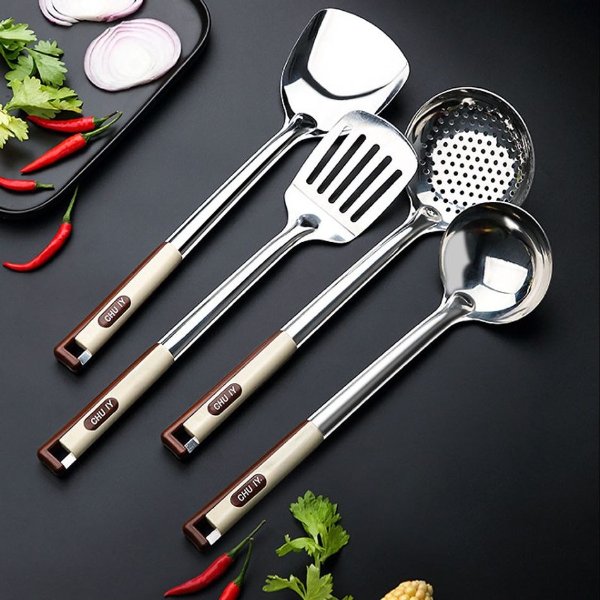 Stainless Steel Kitchen Utensils Long Handle Cooking Utensil Soup Spoon Spatula Colander