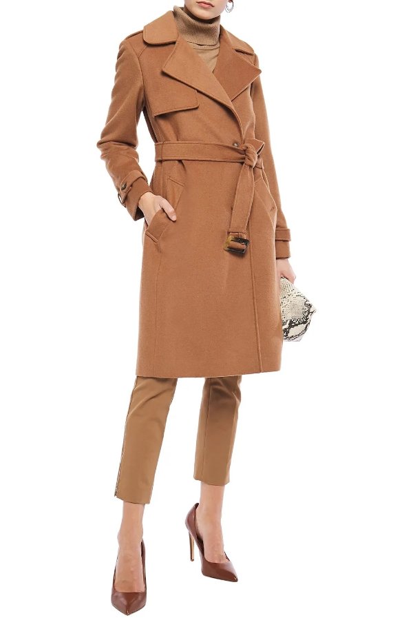 Belted wool-blend felt coat