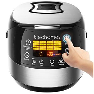 LED Touch Control Electric Rice Cooker - Elechomes CR502 10 Cups(Uncooked) Rice Cooker | 16-Modes Stainless Steel Multi-Cooker with Steamer and Warmer, Non-Stick Surface and In-Built Preset Timer