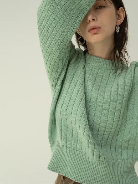 Short Volume Sleeve Cropped Knit Sweater (Mint)