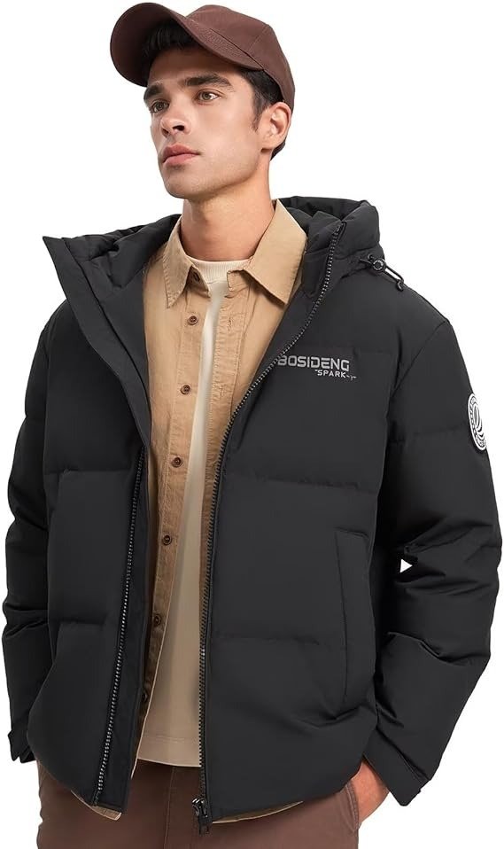 Men's Winter Thicken Down Jacket with Hood,Windproof Puffer Jacket Warm Down Coats
