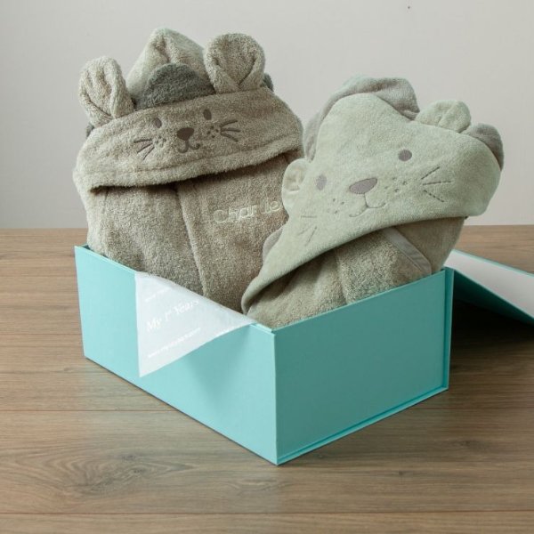 Personalized Taupe Lion Splash & Snuggle Gift Set