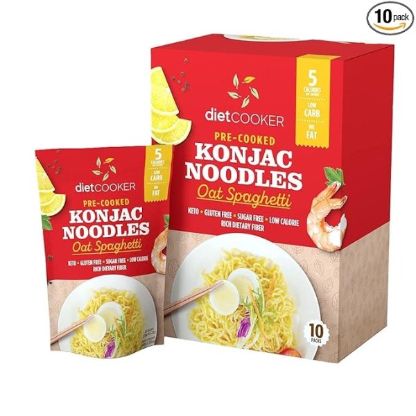 Premium Konjac Noodles, Shirataki Noodle, Keto & Vegan Friendly, 9.52 oz, Odor Free, Pasta Weight loss, Low Calorie, Zero Net Carbs, Healthy Diet Food - Oat Spaghetti - 10-Pack