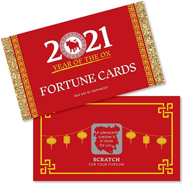 Dot of Happiness Chinese New Year - 2021 Year of The Ox Party Scratch Off Fortune Cards - 22 Count