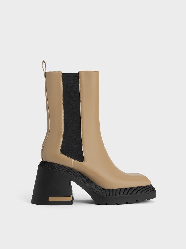 Taupe Emery Chelsea Calf Boots | CHARLES & KEITH