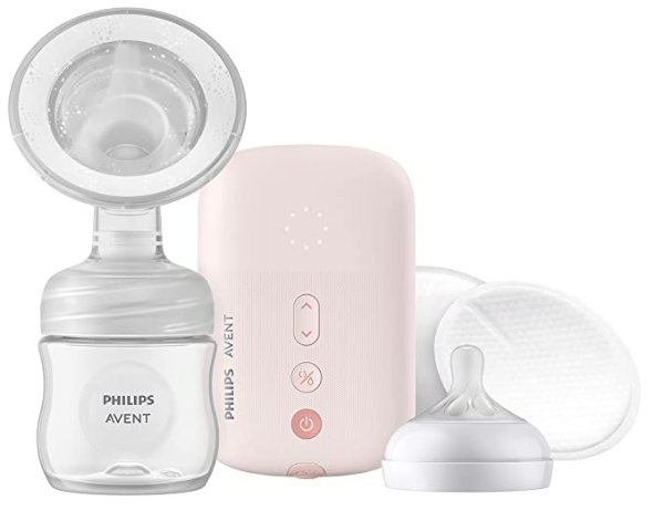 AVENT Single Electric Breast Pump Advanced with Natural Motion Technology, SCF391/62, Pump Light Pink, Bottle Clear