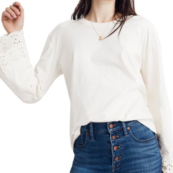 Embroidered Eyelet Tier Sleeve Tee