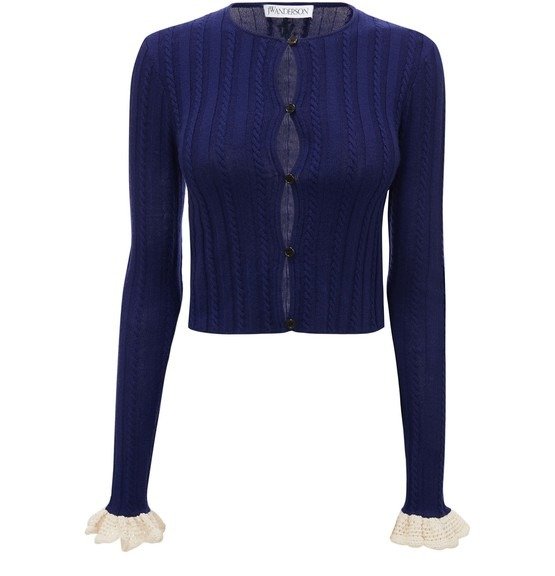 Fitted Frill Cuff Cable Cardigan
