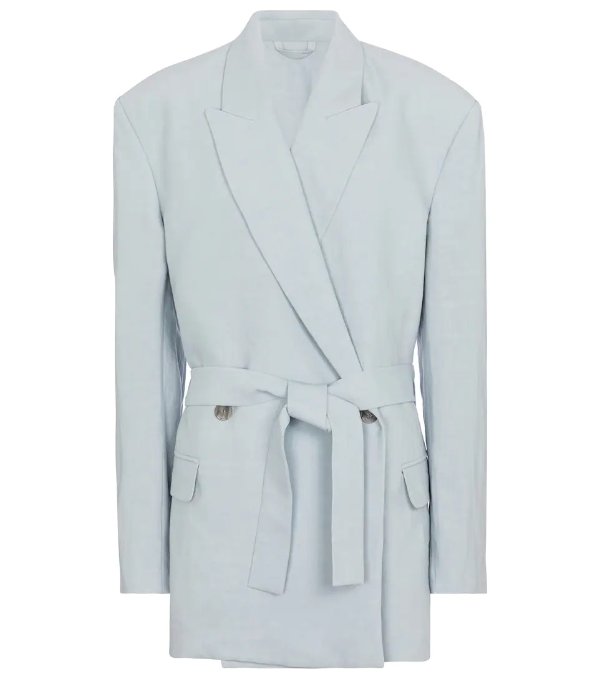 Belted linen and cotton blazer