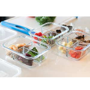 [Premium 3 Pack] 3 Compartment Glass Meal Prep Containers 3 Compartment 6-Piece Set with Snap Locking Lid, BPA-Free, Leakproof, Microwave, Oven, Freezer, Dishwasher Safe (4.5 Cup, 36 Oz, Rectangle)