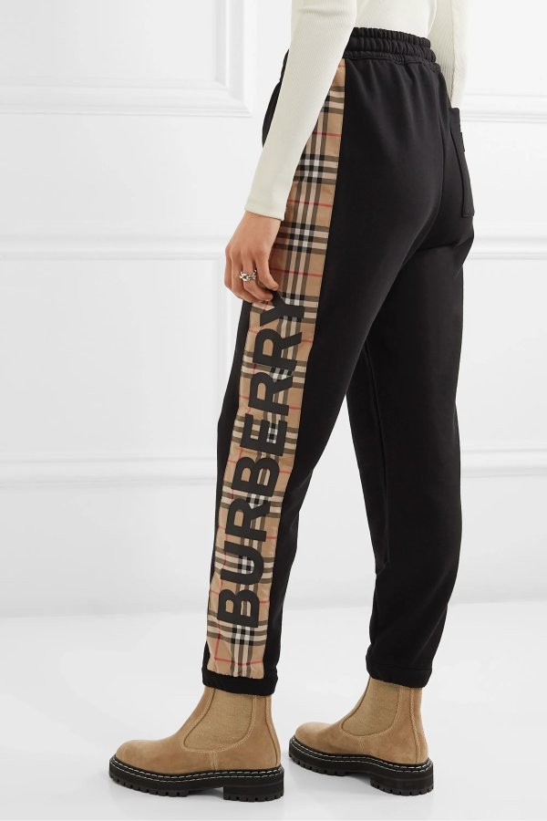 Checked paneled cotton-jersey track pants