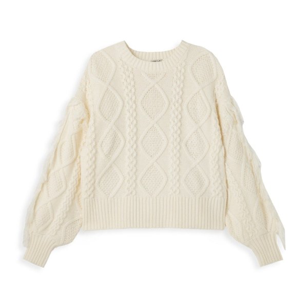 Girl's Cable-Knit Fringe Sweater