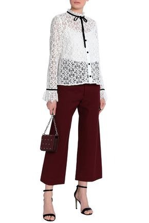 Velvet-trimmed corded lace blouse