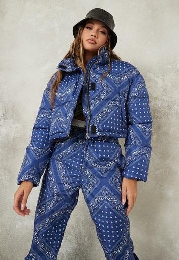 - Blue Co Ord Bandana Print Puffer Jacket