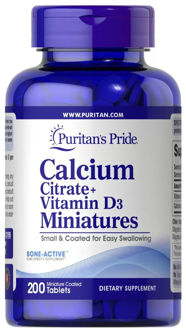 Calcium Citrate plus Vitamin D3 200 Miniature Tablets| Puritan's Pride