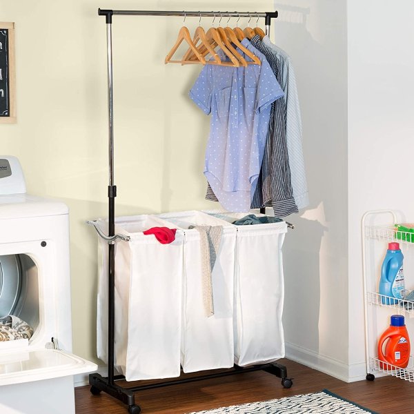Honey-Can-Do Rolling Laundry Cart with Hanging Bar