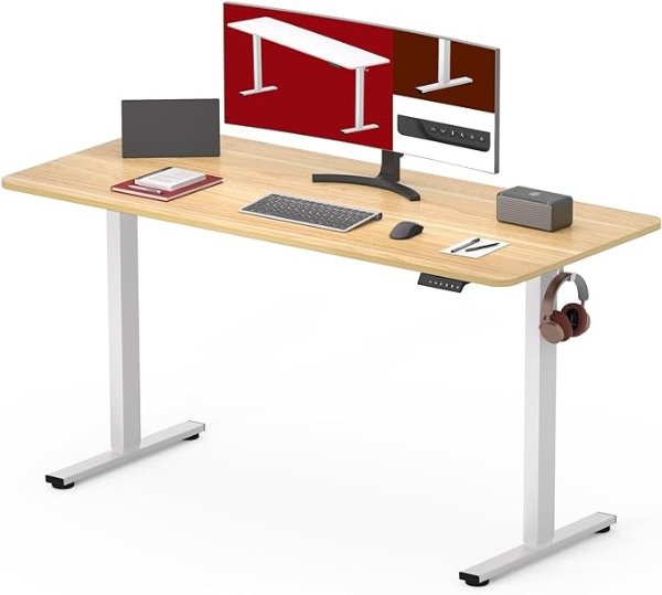 SANODESK Electric Standing Desk 48 x 24 Inches, Height Adjustable Stand Up Desk w/6-Button Controller, Ergonomic Computer Desk for Home Office, White Frame + Natural Tabletop