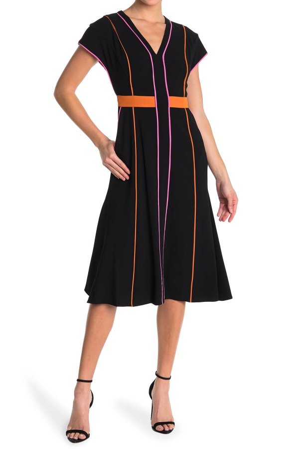 Davina Striped Cap Sleeve Midi Dress