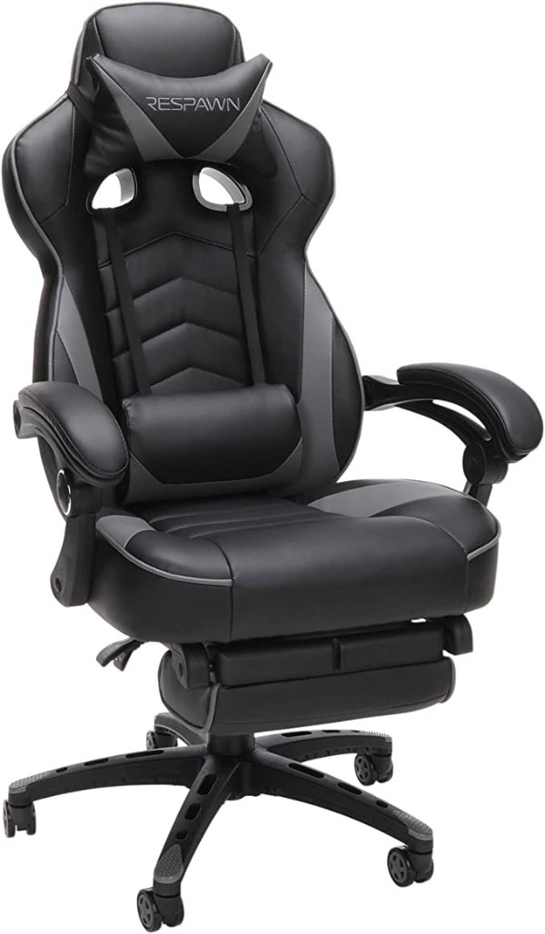 110 Ergonomic Gaming Chair with Footrest Recliner - Racing Style High Back PC Computer Desk Office Chair - 360 Swivel, Adjustable Lumbar Support, Headrest Pillow, Padded Armrests - 2019 Grey