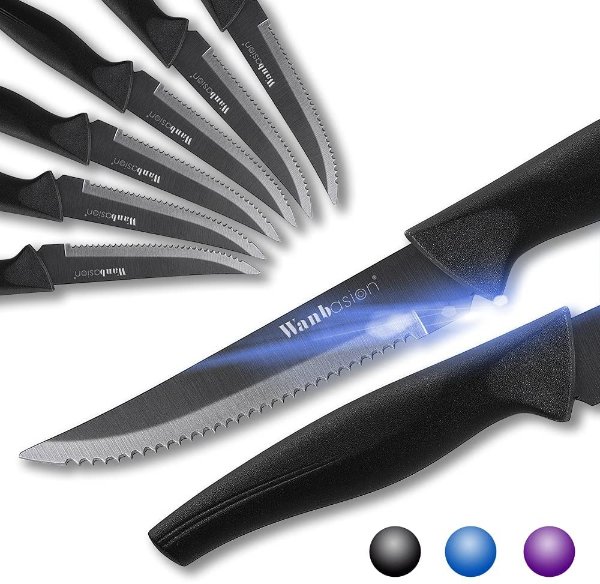 Wanbasion 不锈钢牛排刀具8件套装 黑色、蓝色可选