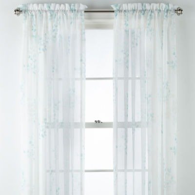 Mariana Leaf Print Sheer Rod-Pocket Curtain Panel