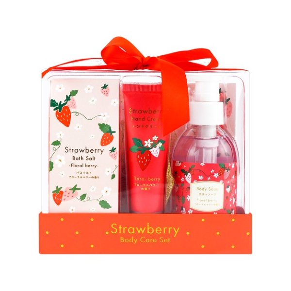【新年好礼】日本CHARLEY 草莓花果限定超值沐浴礼盒套组 浴盐+海绵+护手霜+沐浴乳 - 亚米网