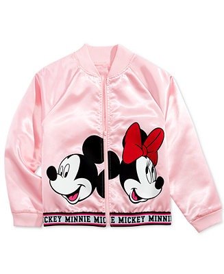 Big Girls Minnie & Mickey Mouse Satin Bomber Jacket