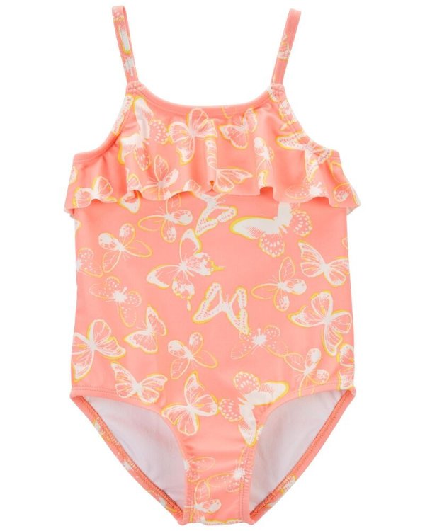 Toddler Butterfly Print Ruffle 1-Piece Swimsuit