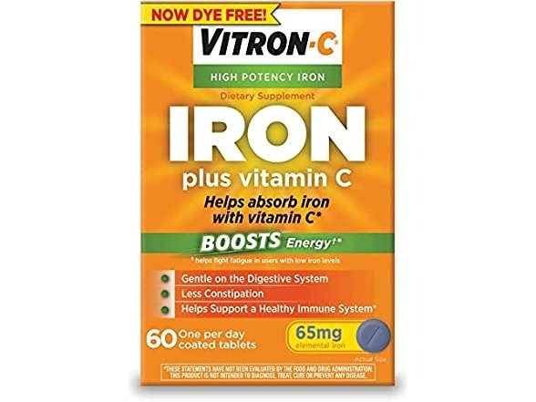 Vitron-C High Potency Iron Supplement with Vitamin C, 60 ct
