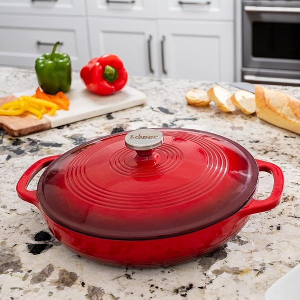 3.6 Quart Enameled Cast Iron Oval Casserole With Lid– Dual Handles – Oven Safe up to 500° F or on Stovetop - Use to Marinate, Cook, Bake, Refrigerate and Serve – Island Spice Red