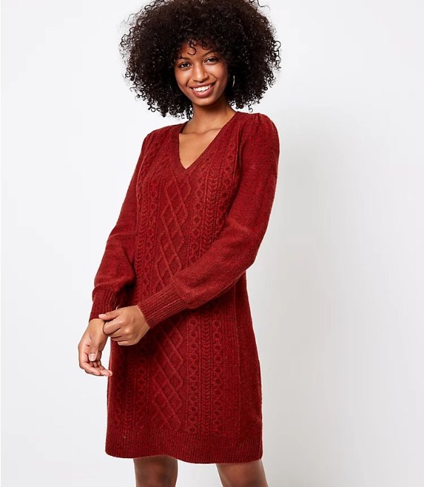 Puff Sleeve Cable Sweater Dress | LOFT