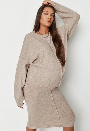 - Recycled Brown Co Ord Maternity Seam Front Knit Sweater
