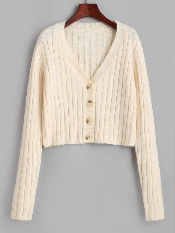 Ribbed Button Up Cropped Cardigan LIGHT COFFEE