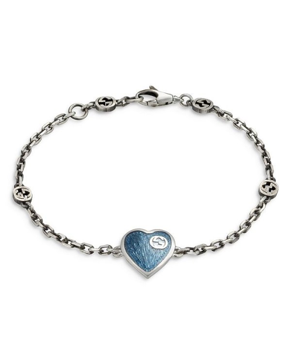 Sterling Silver & Blue Enamel Heart Chain Bracelet