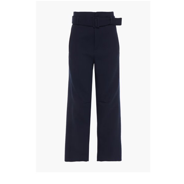 Belted twill straight-leg pants