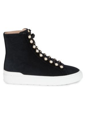 Leni Faux-Pearl Suede High-Top Sneakers