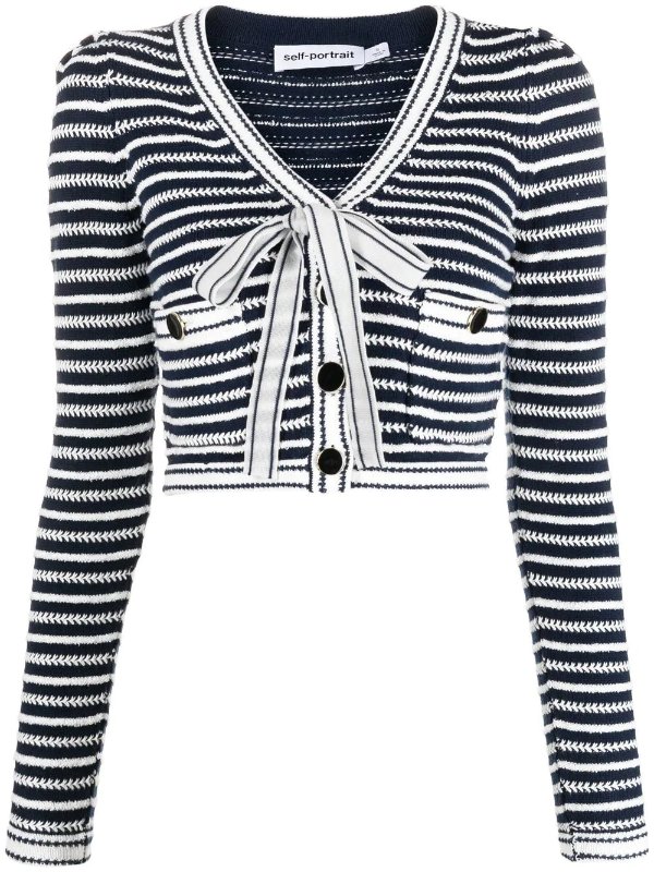 bow-detailed striped cardigan