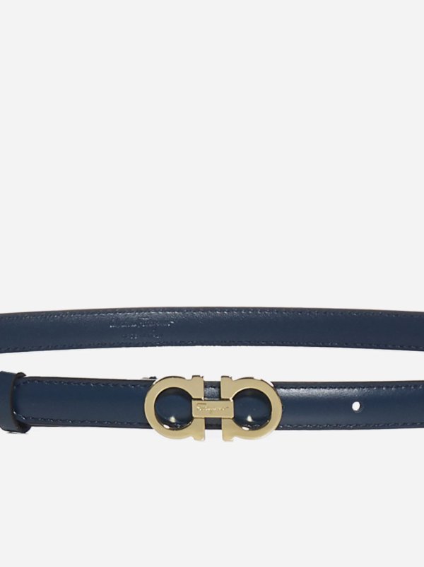 Gancini leather thin belt