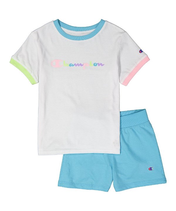 White Ringer Tee & Blue Horizon Fitness Shorts - Toddler & Girls
