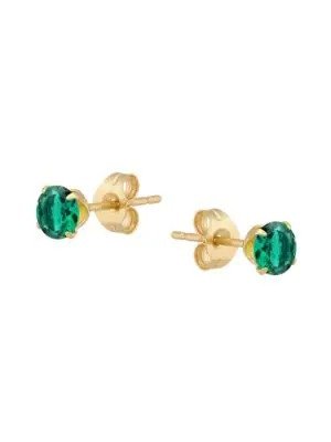 14K Yellow Gold & Genuine Emerald Stud Earrings